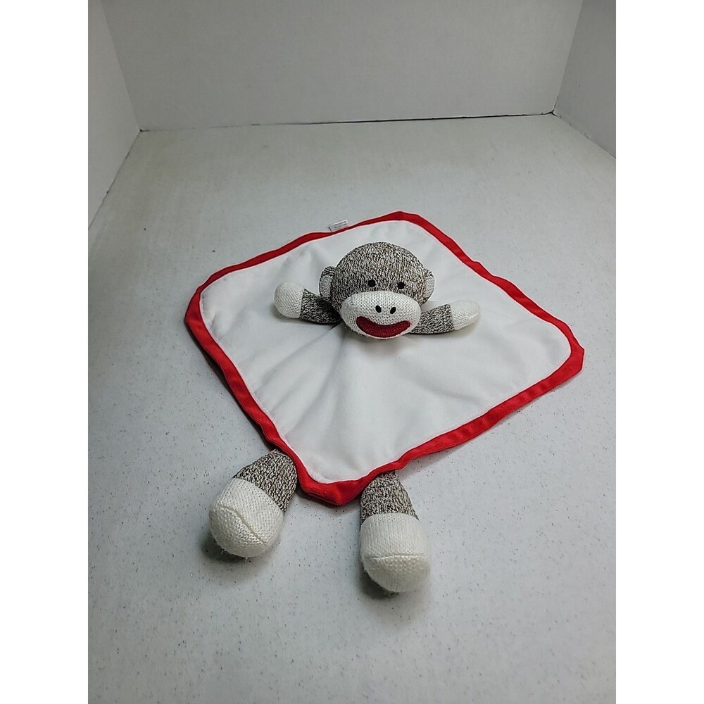 Baby Starters Sock Monkey Red White Brown Baby Security Blanket Lovey Rattle Toy